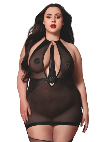 Nuisette grande taille avec porte jarretelles et fouet - DG13704XBLK